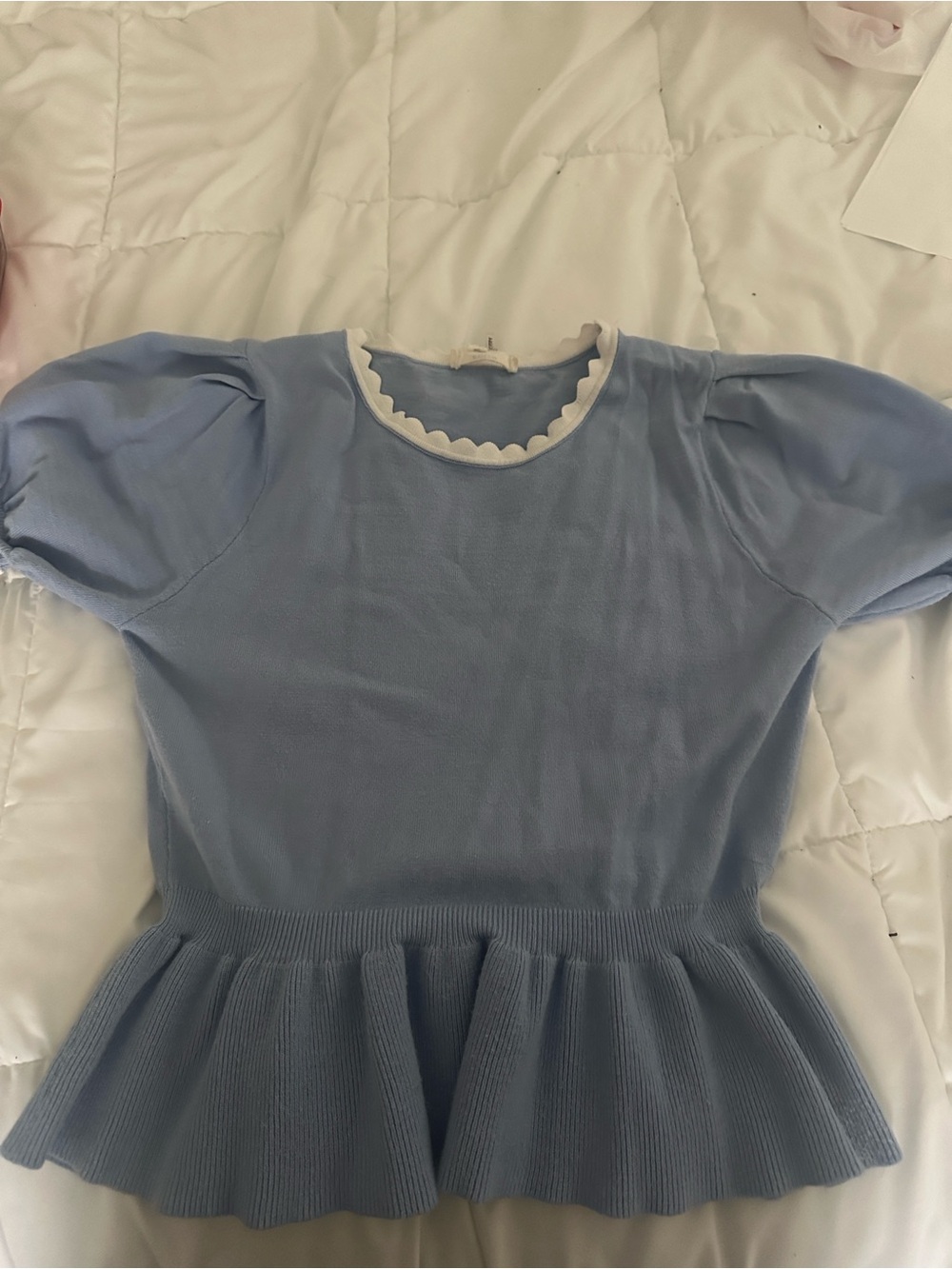 Entro  Light Blue Ruffle Hem Short Sleeve Top